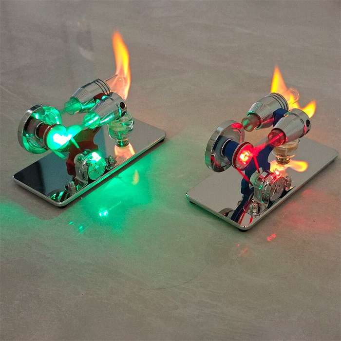 Red - LL-015 -Type Mirror-Reflective Thermal Hot Air Stirling Engine Generator Model with LED Bulb S