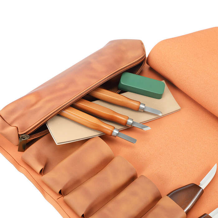 12 Pcs - Carving Knife Set 12PCS Wood Handle High-Quality Carbon Steel Blades with Leather Roll and