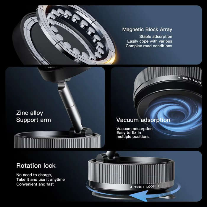Black - Vacuum Suction Magnetic Phone Holder 360 Degree Rotation Handsfree Magnetic Foldable Phone M