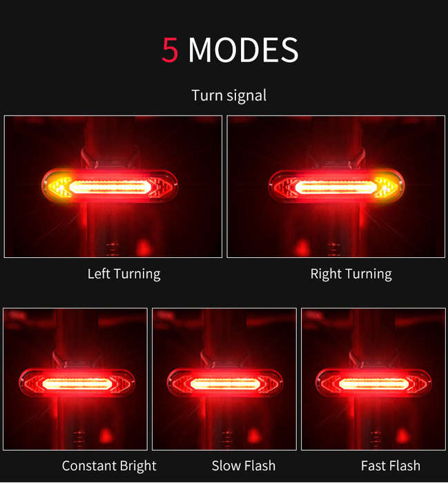 Red - Bicycle Light USB Rechargeable Tail Light Warning Bike Rear Light Smart Wireless Remote Turn S