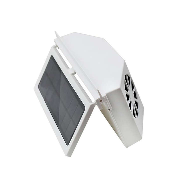 White - Car Solar Powered Exhaust Fan Car Gills Cooler Auto Ventilation Fan Dual-mode Power Supply