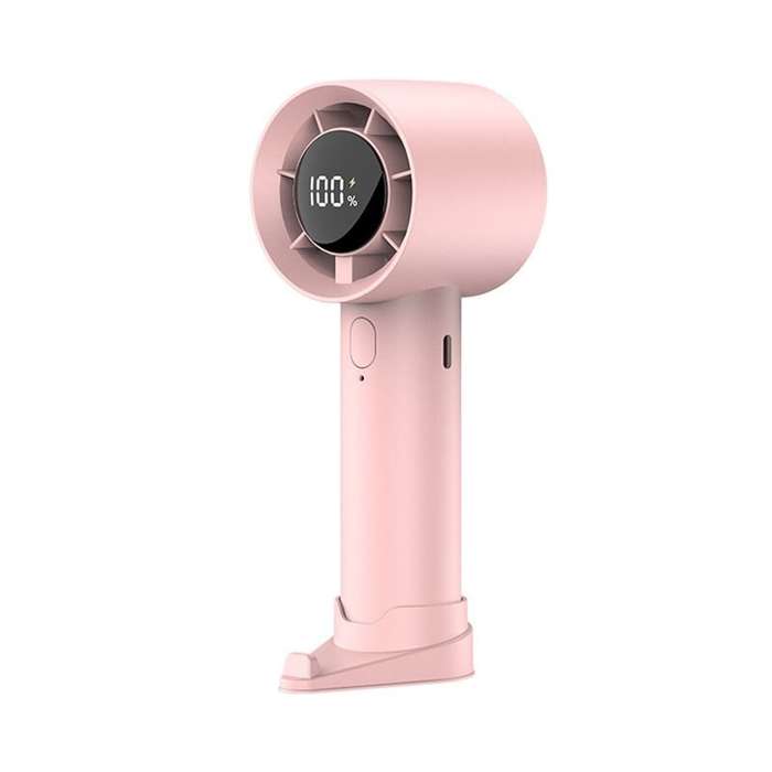 Pink - Tevorex Compact Rechargeable Cooling Fan with Type-C Fast Charging Five Adjustable Speeds LED