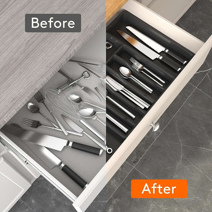 Gray - Cutlery Organizers Expandable Cutlery Bins Large Capacity Cutlery Storage Holders for Drawers