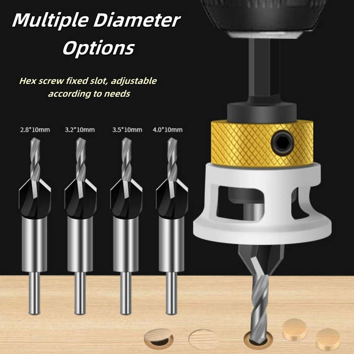 4Pcs - 4-in-1 Countersink Drill Bit Set with Low Friction Depth Stop 6.25mm Shank Tungsten Steel Dri