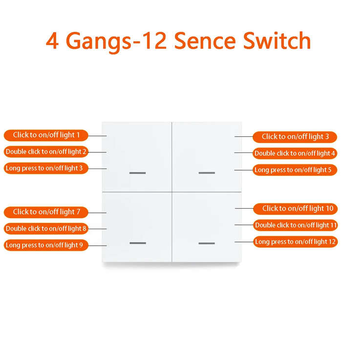 Tuya Smart ZigBee3.0 Switch 4 Gangs Scenario 12 Scenes Switch Push Button Controller Support Home As