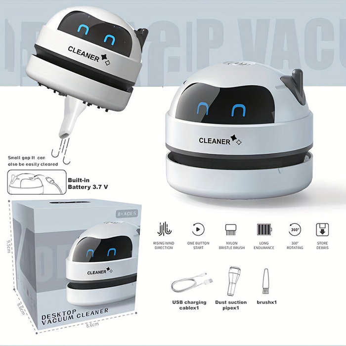 Black - Mini Electric Desktop Vacuum Cleaner Portable Small USB Rechargeable 500mAh Battery Powered