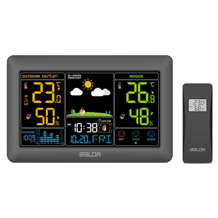 Black - BALDR 5.9 Inch Color Screen Backlit Weather Forecast Clock Backlight Large Screen Weather St