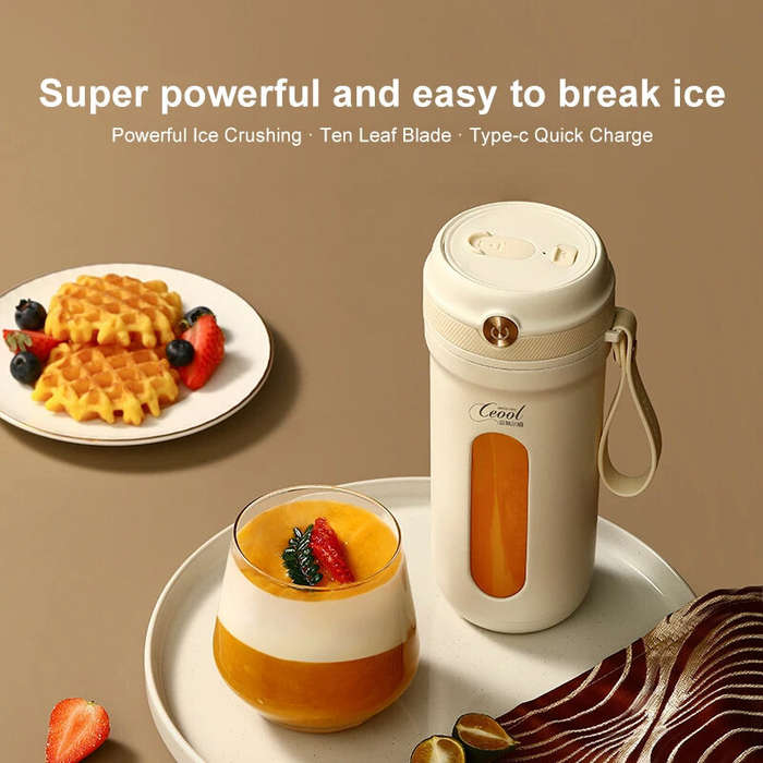 White - Portable Juicer Blender 350ml With 10 Blades Electric Fruit Juicer USB Charging Lemon Orange