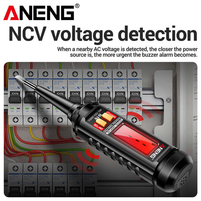 Black - ANENG B16 Digital Tester Pen 12V-300V Non-Contact Voltage Detection LCD Display Sound and Li