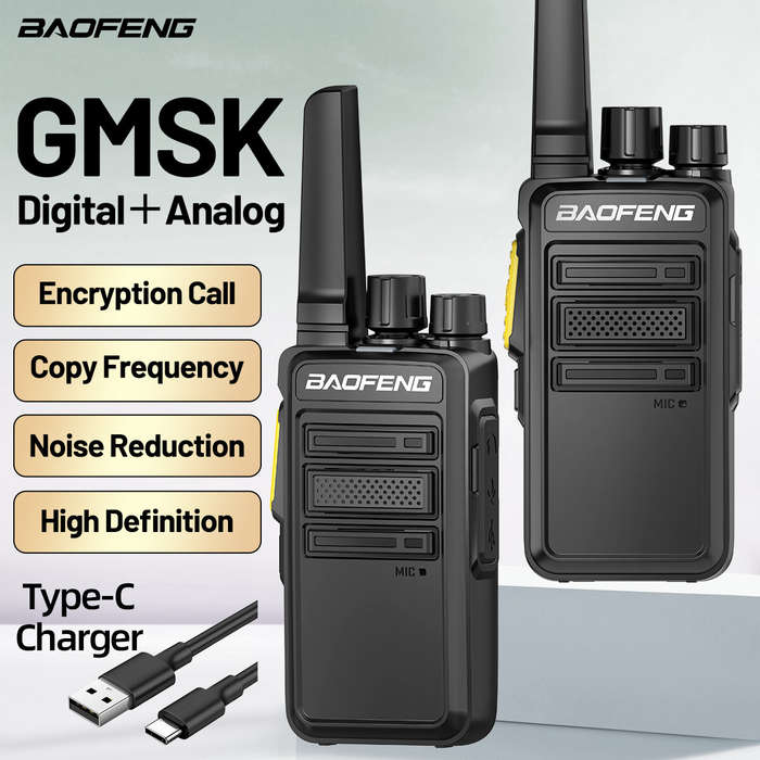 Black - 2pcs Baofeng BF-V12D GMSK Digital Analog Walkie Talkie 1-10KM Long Range 16CH Encrypted Call