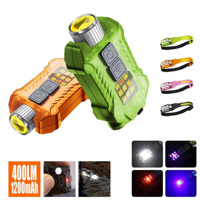Orange - Bikight LED COB Sensor Headlamp with Tail Magnet UV Light USB C Rechargable Head Flashlight