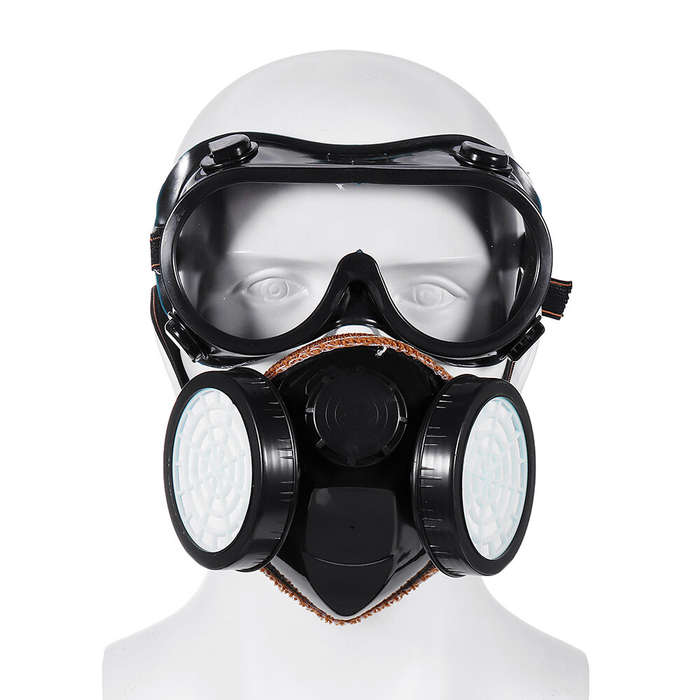 2 in 1 Gas Mask Double Filter Anti Gas Chemical Pesticide Respirator 300Hours Used