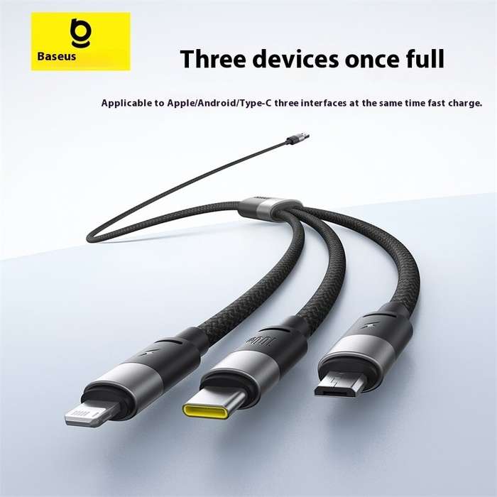Black - Baseus Star Speed Series 100W USB-A to Type-C/Micro/iP Cable Fast Charging Data Transmission
