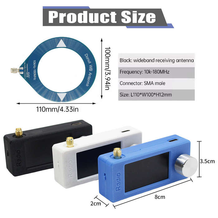 White - SI4732 0.5-108mhz Portable Radio 1.9inch IPS Screen Mini Pocket Radio with 2pcs Antenna FM/A