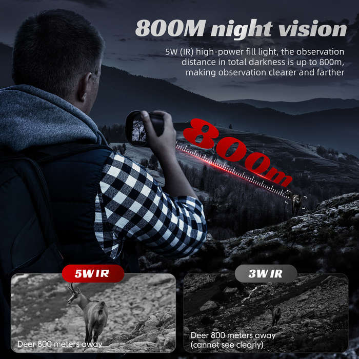 Black - 329 Infrared Night Vision Device 2 Inch Screen 1080P 10X Zoom 800m Range