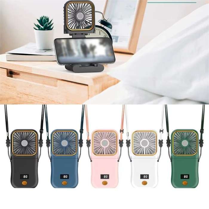 White - Portable Neck Hanging Fan USB Rechargeable Mini Foldable Fan with 3000mAh Battery for Handhe