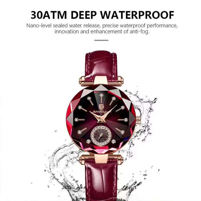 Red - POEDAGAR Women Watches Fashion Rhinestones Dial Leather Quartz Watch Top Brand Luxury Waterpro