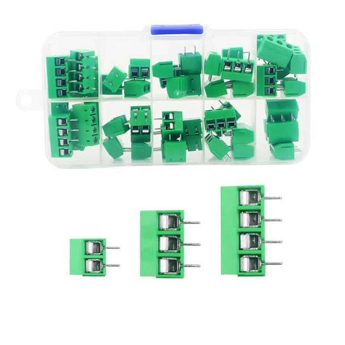 Blue - 50PCS PCB Terminal Block Connector Pitch 5.0mm Straight Pin KF301 2P 3P 4P Screw PCB Terminal