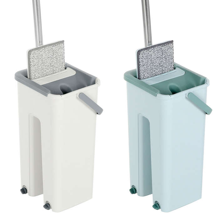Green - 360 Rotation Spin Flat Mop Bucket Set Auto Rebound Hand-free Floor Cleaning