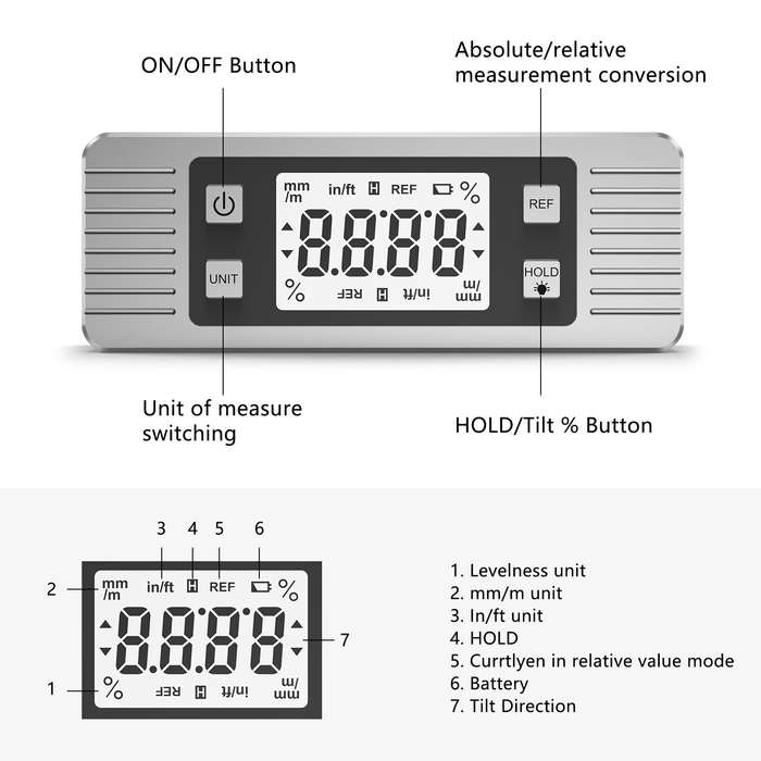 Silver - Digital Level Box JD11 Magnetic Base LCD Backlight Dual Measurement Modes 0.05 Accuracy for