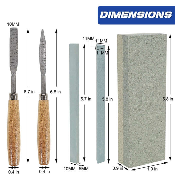#A - 13 PCS Wood Chisel Set Carbon Steel Blades Rubber Handles Including Rasps Sharpening Stones and