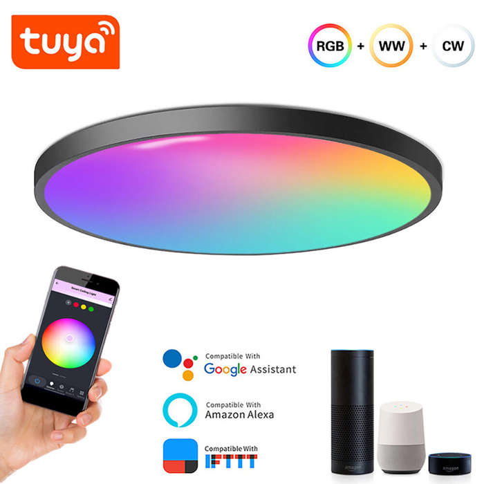 White - LIXINCORDA 24W WIFI Smart Ceiling Lamp Bluetooth RGBCW Colorful 1920lm Bedroom Lamp Works Wi