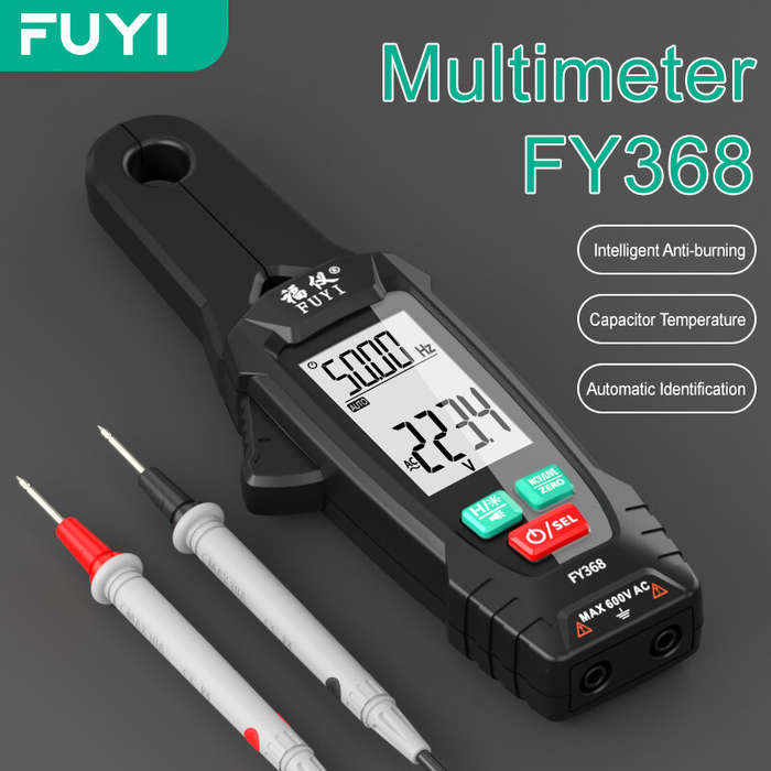 Black - FY368 Digital Clamp Multimeter AC DC Voltage Current Resistance Frequency Capacitance Temper