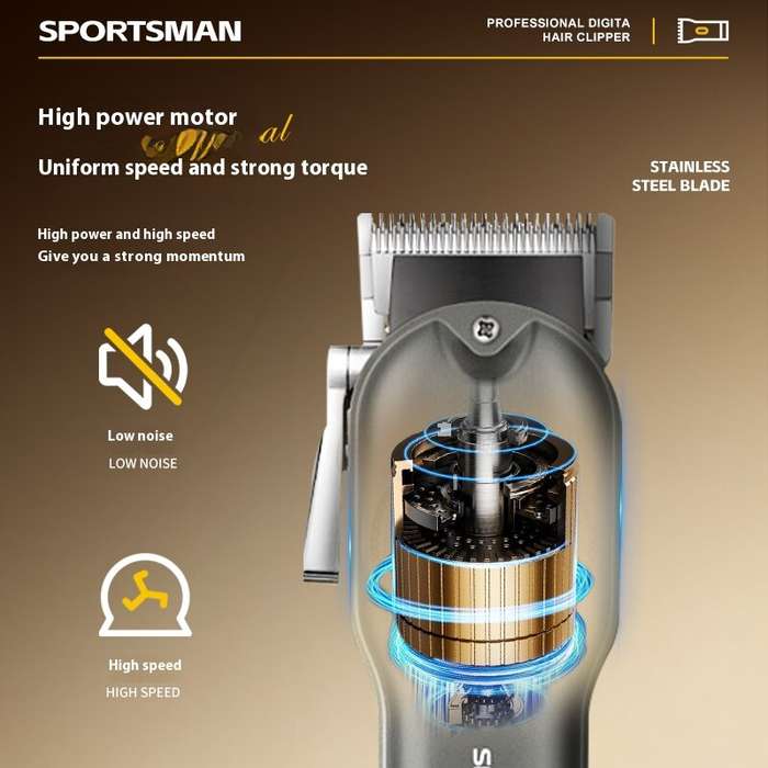 Gray - SPORTSMAN Professional Electric Hair Clipper LCD Display 1500mAh USB Rechargeable Salon Elect