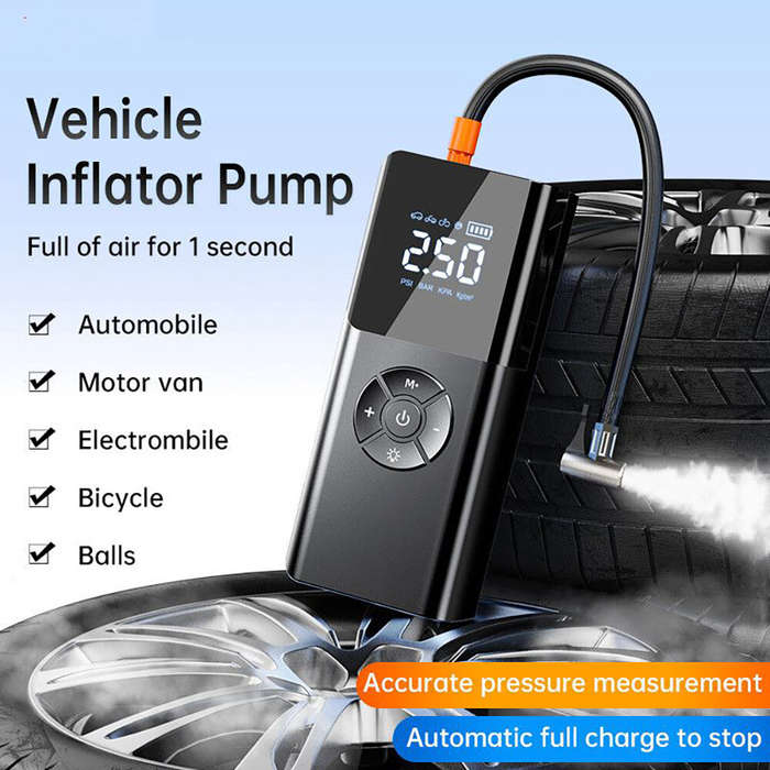 Black - 80W Car Tire Inflator Portable Air Compressor 150 PSI Electric Tire Inflator Cordless Tire P