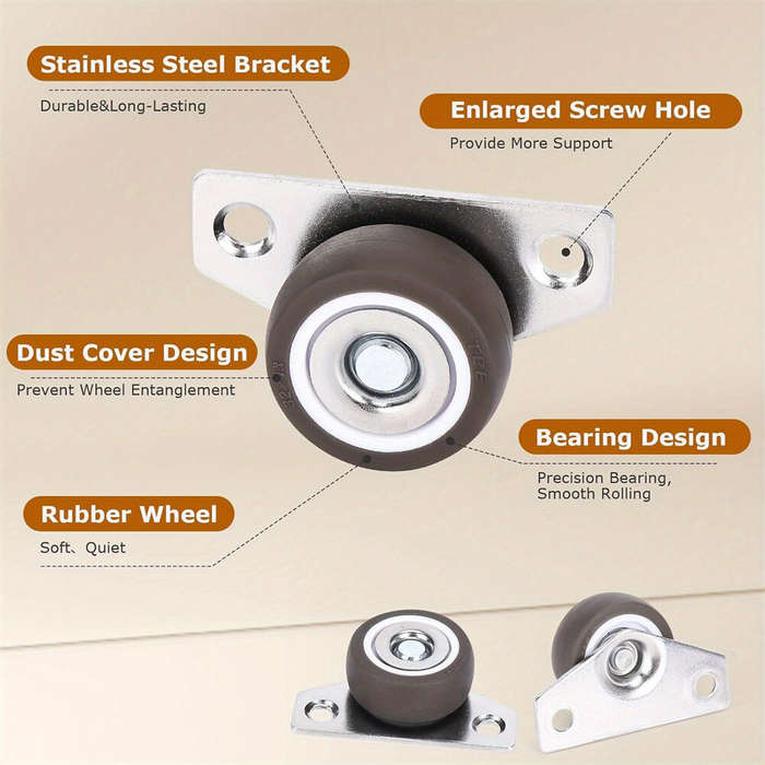 A - Small Side Mount Caster Wheels 1.25 Inch Set of 4 Rubber Wheels Rigid Casters Furniture Rollers