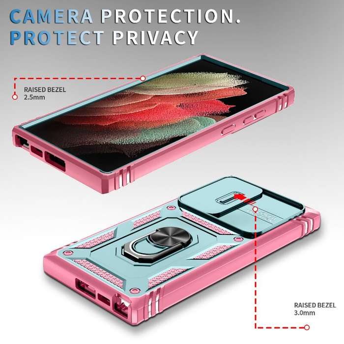 Blue - Multi-layers Shockproof Mobile Phone Case with Metal Patch Ring Holder Hard PC+TPU Protective