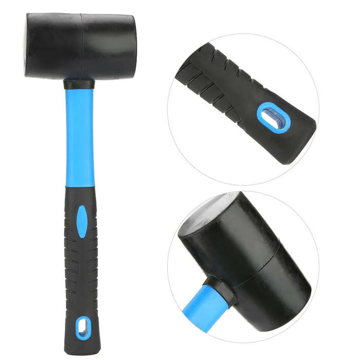 Blue - Rubber Mallet Hammer Dual Soft Head Surface Ergonomic Handle Lightweight Elastic Design Black
