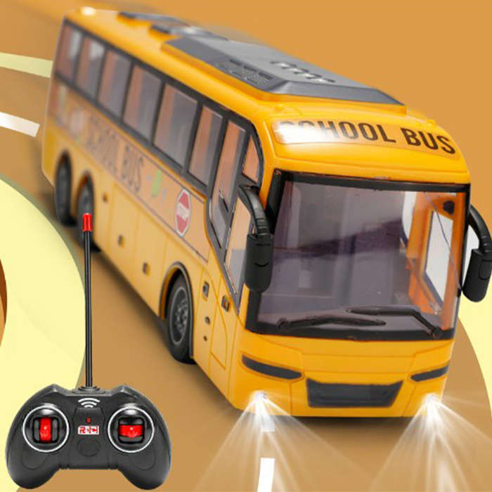 Green - 27hz Kids Rc Car Remote Control Electric School Bus with Light Tour For Children Toys Gift