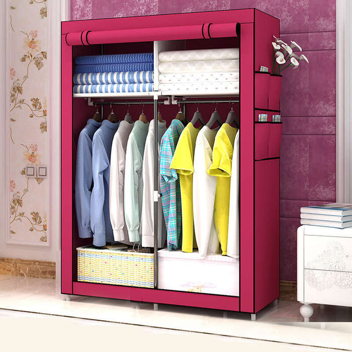 Coffee - Foldable Mobile Textile Wardrobe Fabric Cupboard Folding Cupboard Wardrobe for Home Bedroom