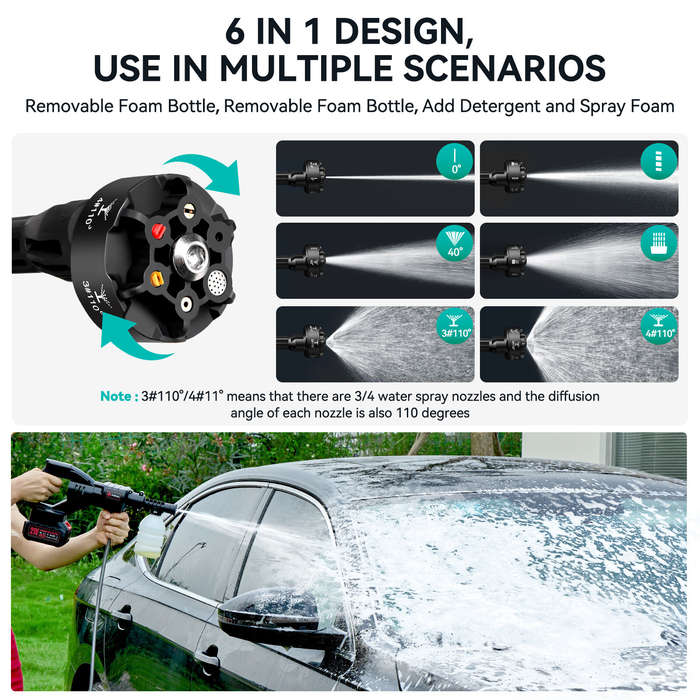 EU Plug - Andeman 3.0AH Brushed Car Washer Water Spayer Wash Machine 800psi 1.5GPM 6-in-1 Nozzle