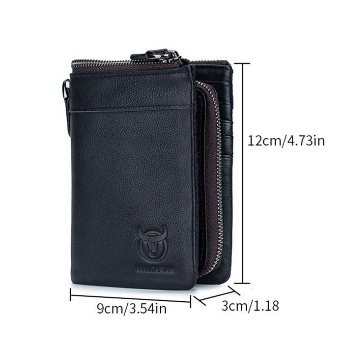 Brown - BULLCAPTAIN Men's Genuine Leather Wallet Detachable Coin Purse Large Capacity Multi-card Slo