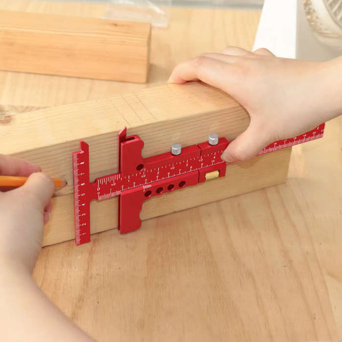 Red - Precision Sliding Edge Ruler Woodworking Scriber Marking Line Adjustable T-Square Framing Rule