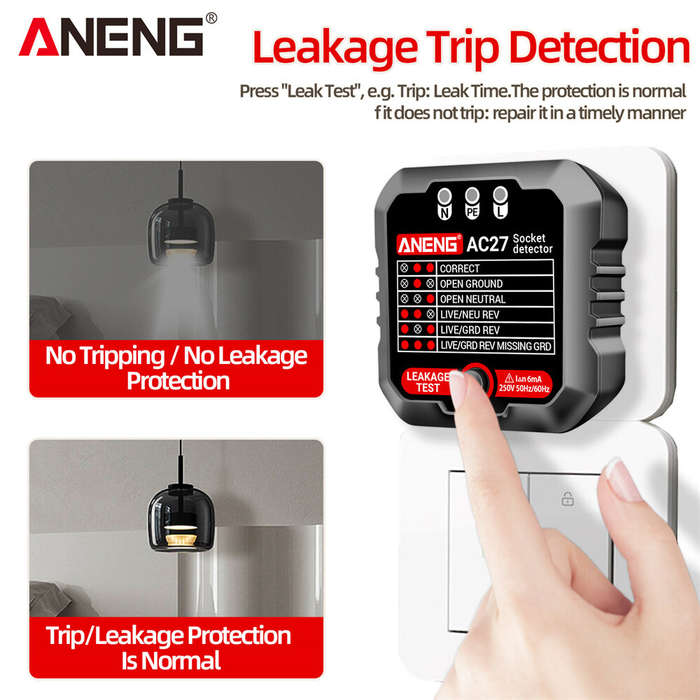 US Plug (White) - ANENG AC27 Smart Socket Tester EU/US Plug Polarity Phase Check Voltage Detector Te