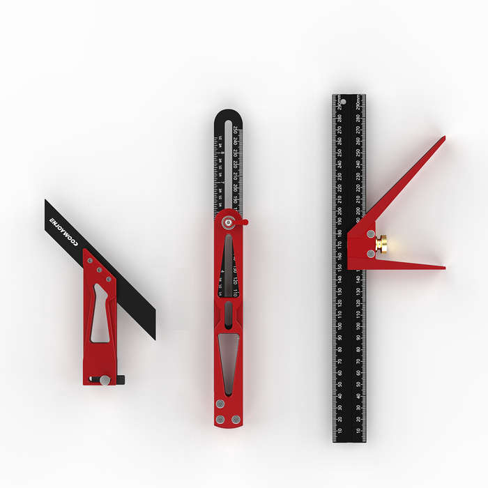 Red - ENJOYWOOD 3PCS Multi-angle Measuring Ruler Square Ruler Metric and Imperial Scale Woodworking