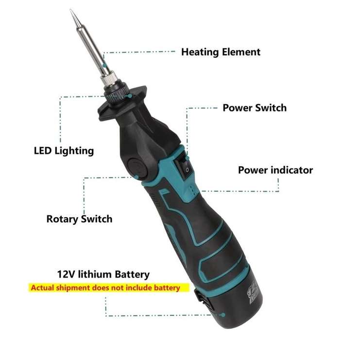 without batteries - Portable Electric Soldering Iron Compatible with 12V Battery Adjustable Temperat