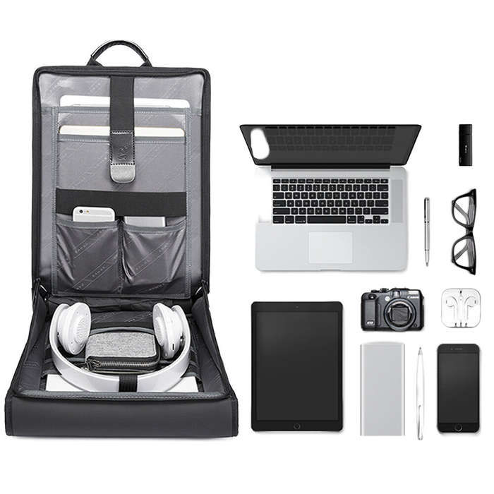 Grey - BANGE Business Backpack Men's Shoulder Bag Waterproof 15.6 Inch Laptop Computer Bagpack Large