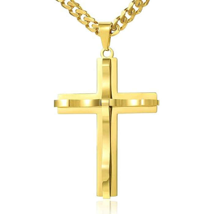 Silver - Cross Pendant Necklaces For Men Women Golden Silvery Stainless Steel Charm Chain Male Hip H