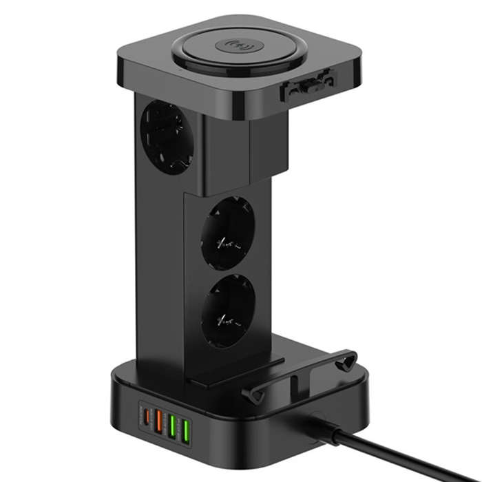 EU Plug - LDNIO SEW4485 2500W European Power Strip with 4 EU Outlets+4USB+15W Wireless Charger Suppo
