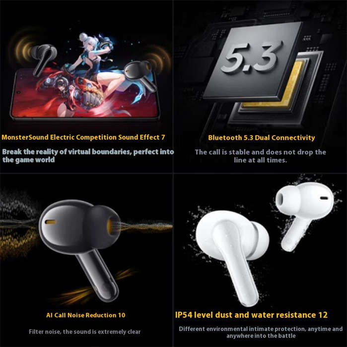 White - VIVO iQOO TWS 1i Wireless Headset bluetooth Earphone Low Gaming Delay 3D Surround Sound AI C