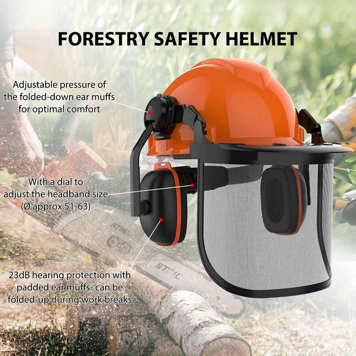 Orange - Industrial Forestry Safety Helmet Protection System Chainsaw Hard Hats with Adjustable Ear