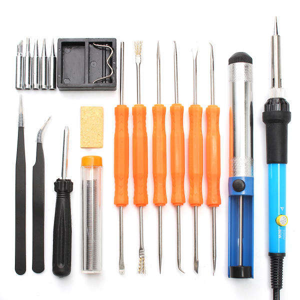 US - 110V/220V 60W Adjustable Temperature Welding Solder Soldering Iron Tool Kit EU/US Plug