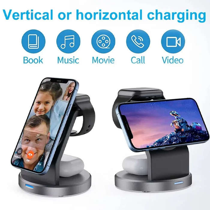 Black - BTJ-W11 3-in-1 15W Magnetic Wireless Charger Fast Wireless Charging Stand for Smart Phones f