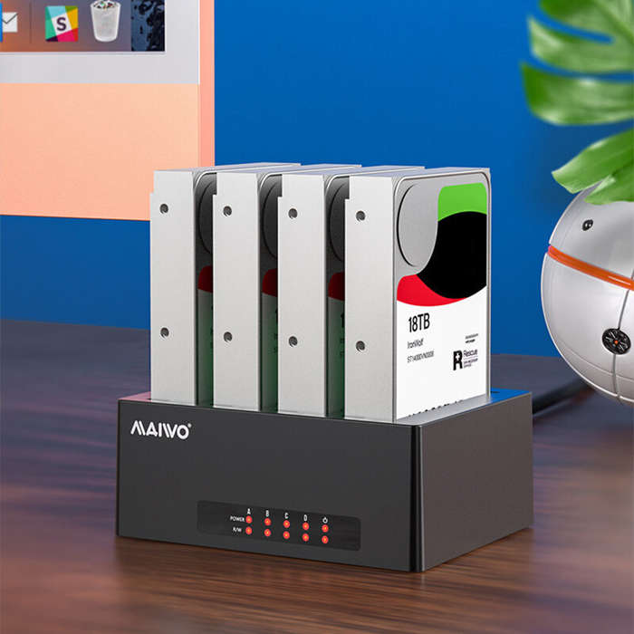 Black - MAIWO K3084U3S 4-Bay Hard Drive Docking Station SATA to USB3.0 HDD Docking for 2.5/3.5 inch