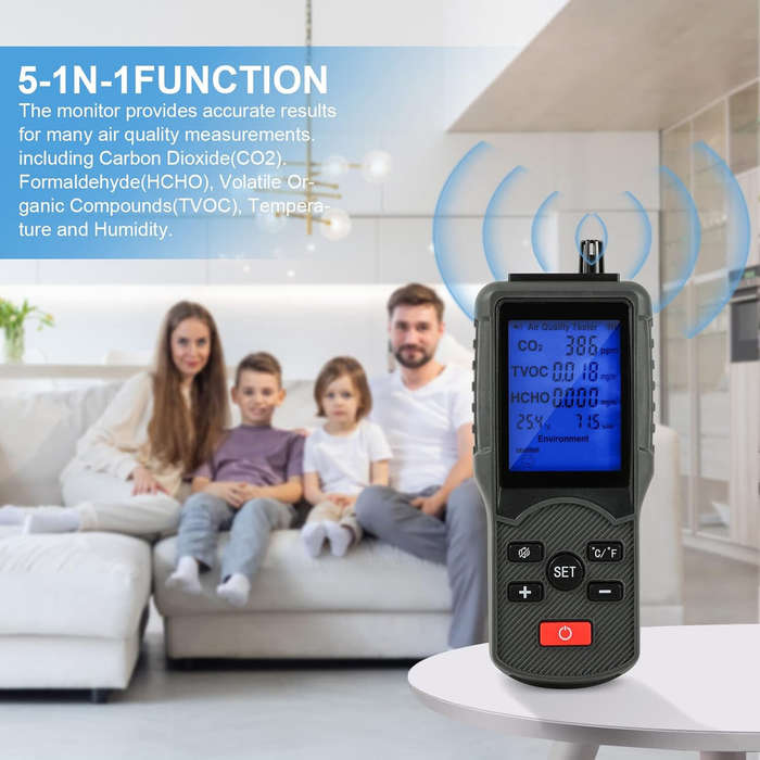 With Case - JD-3002 Air Quality Detector CO2 HCHO TVOC Temperature Humidity Measuring Device CO2 Met