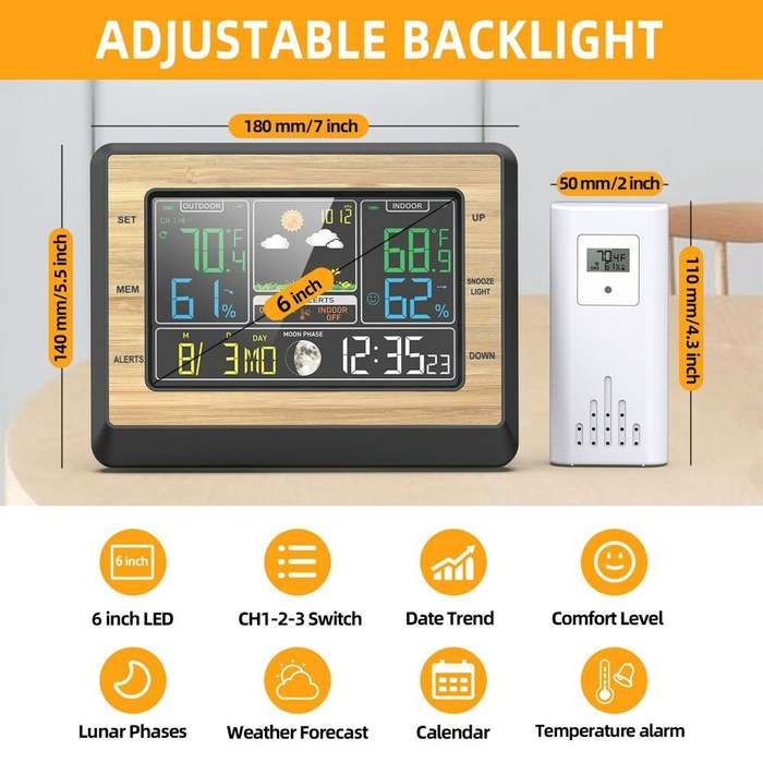 Color Screen Weather Forecast Clock Temperature and Humidity Meter Multifunctional Electronic Alarm